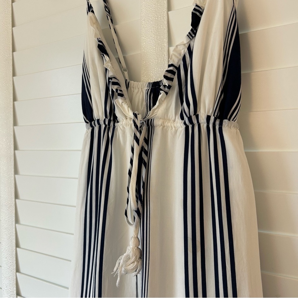 Forever 21 Dress Mini White Navy Blue Beach Stripe Crossback Tie Medium - Picture 2 of 7